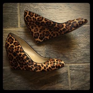 Ann Taylor leopard print calf-hair wedges